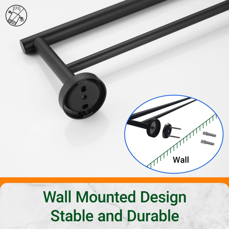 Miyili Double Bath Towel Bar 30-Inch Matte Black Stainless Steel Hand Towel Rack for Bathroom Wall Mount, A01B75B - Image 5
